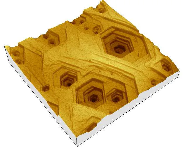Hexagonal structures on tapping mode afm Scan size 3 µm x 3 µm
