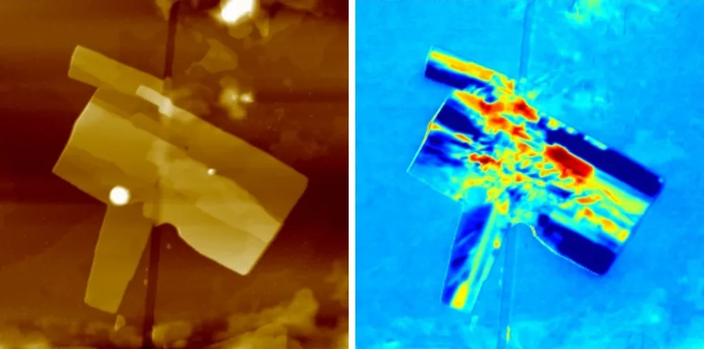 AFM scan of a semiconductor polymer: HD-KFM topography and surface potential, 12.1 µm