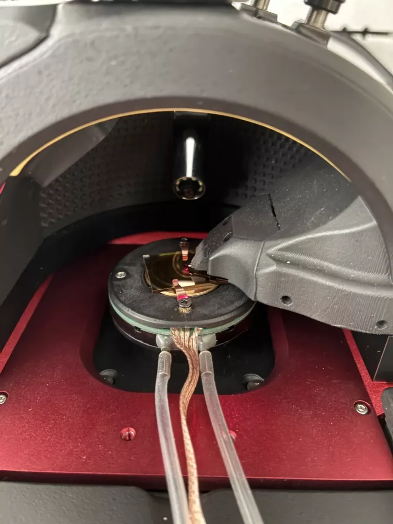 EZ Temperature cooling stage on the Nano-Observer AFM, with the coolant tubes